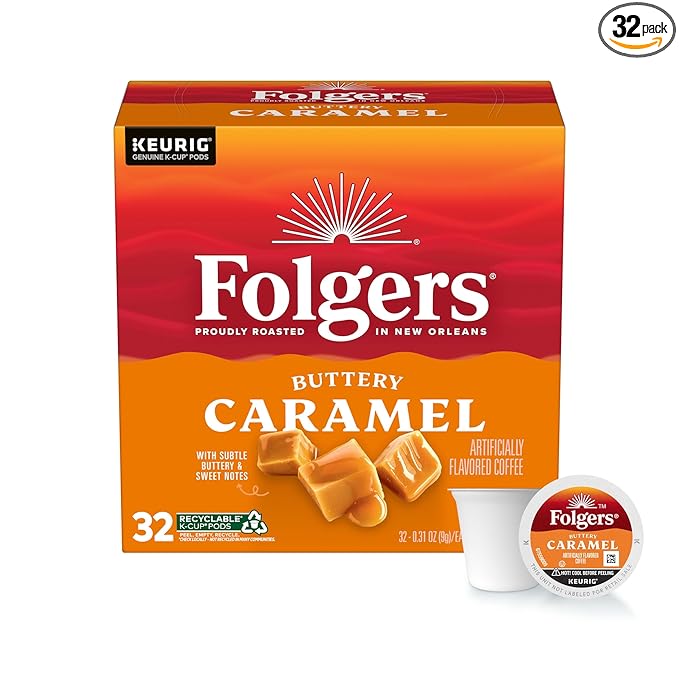 Folgers Buttery Caramel Artificially Flavored Coffee Keurig K-Cup Pods 32 Count Box