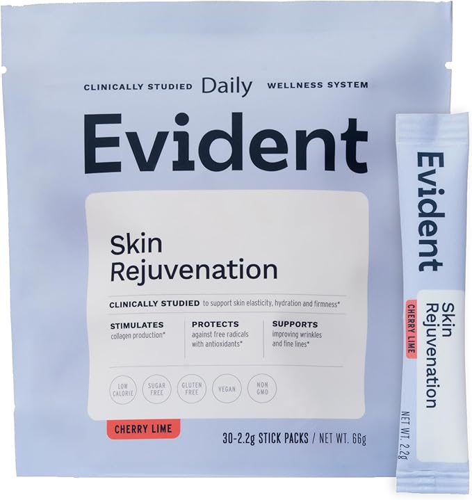 Skin Rejuvenation Powder – Collagen Supplement w/Resveratrol Sodium Hyaluronate CollaBZEn Vitamins C &amp E – Supports Elasticity Hydration Firmness – 30 Stick Packs Cherry Lime