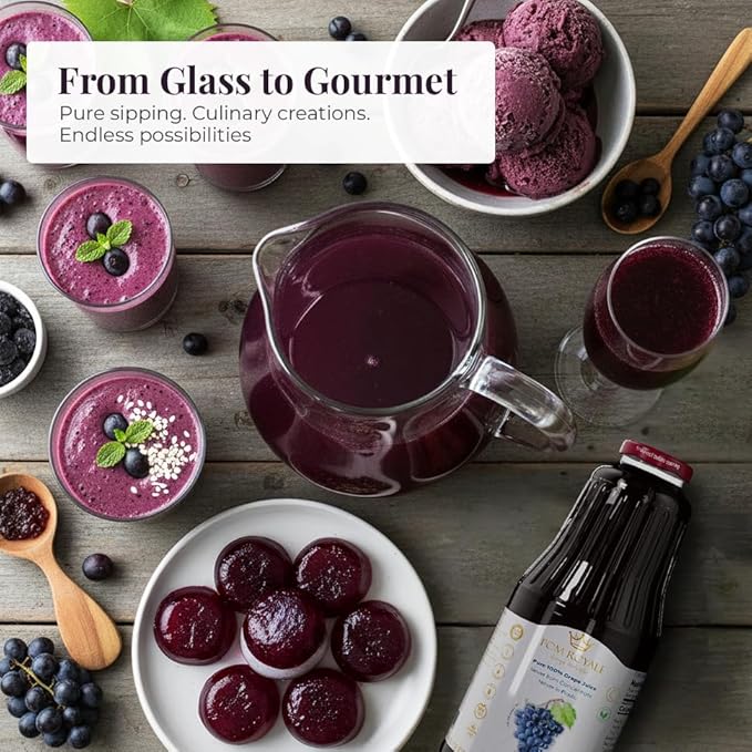 Pure Grape Juice 33.8oz Glass Bottle (Pack of 4) Cold Pressed Juice Not from Concentrate Non-GMO No Sugar Added Gluten Free Preservative Free