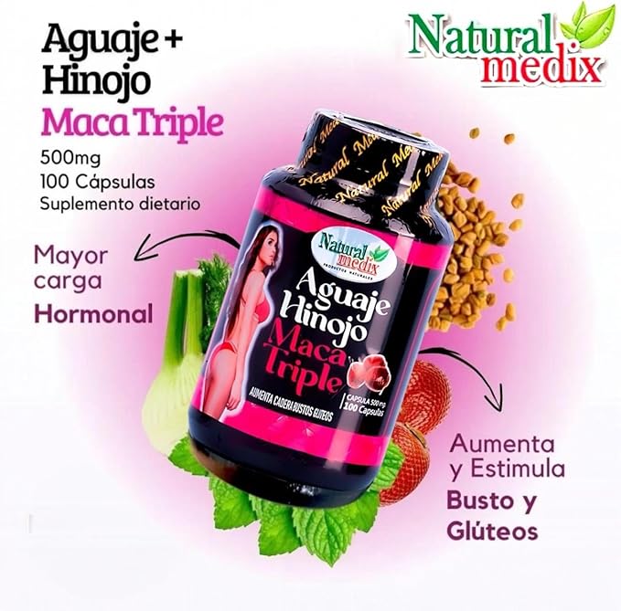 Aguaje Hinojo Maca Triple (Maca Root Supplement) Premium 100 Capsules | Premium Botanical Blend for Feminine Balance &amp Confidence