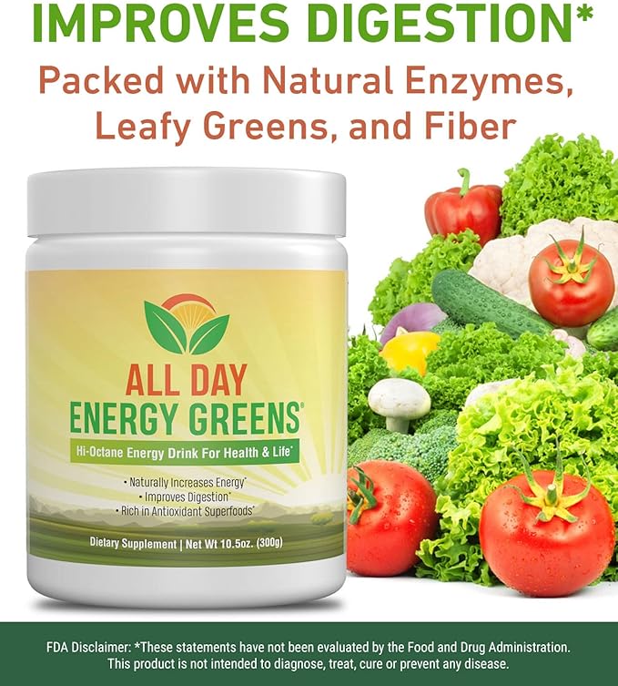IVL - All Day Energy Greens - Supplement Powder Mix Drink Greens Powder Superfood - Super Greens Blend for Optimal Nutrition Energy &amp Digestion Green Juice Superfood Boost