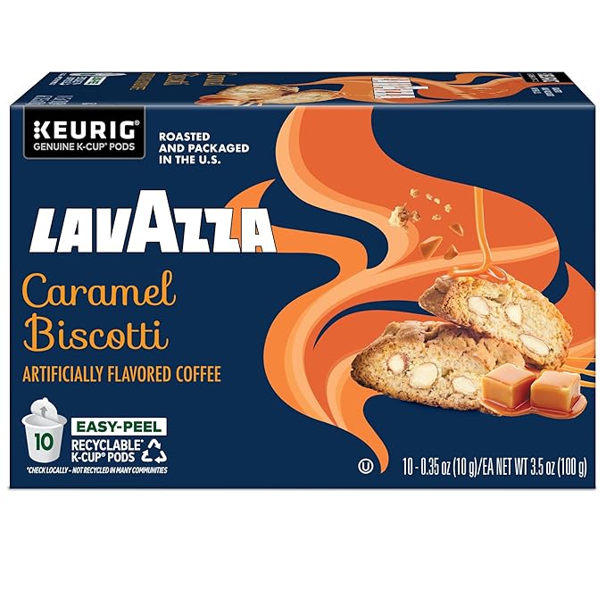 Lavazza Caramel Biscotti Coffee Single Serve Keurig K-Cup Pods Flavored Coffee 60-Count Box (6 Packs of 10)