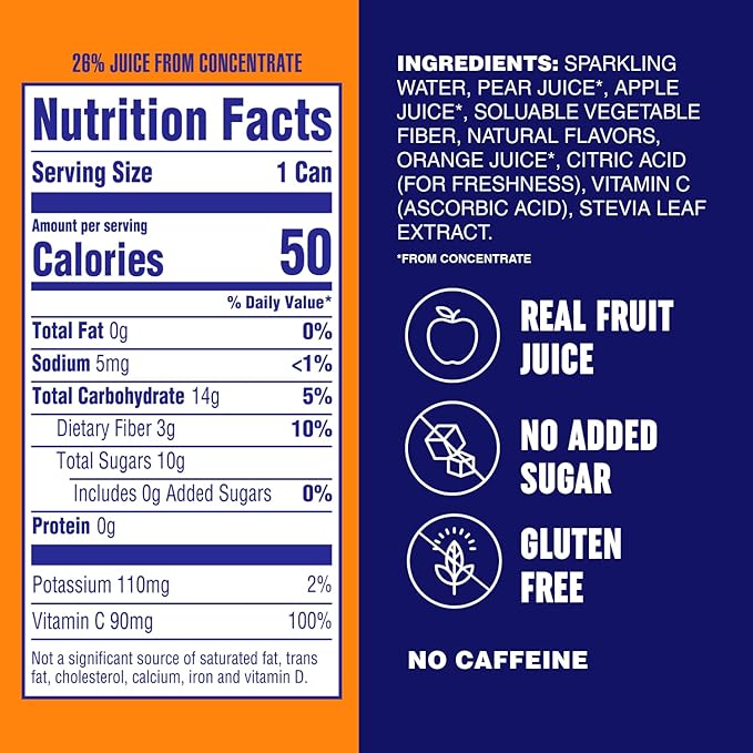 PLEZi FiZZ Stawberry Lemonade &amp Orange Mango Sparkling Juice Bundle – No Added Sugar Low Sugar Soda Alternative with Real Fruit Juice &amp Fiber – 12 Fl Oz (24 Cans Total)