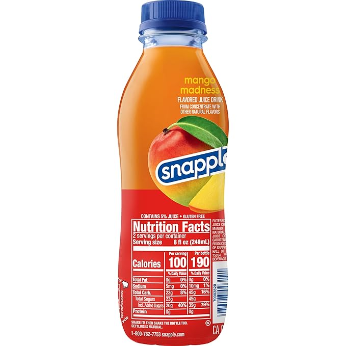 Snapple Mango Madness Flavored Juice Drink 16 fl oz recycled plastic bottle Pack of 12