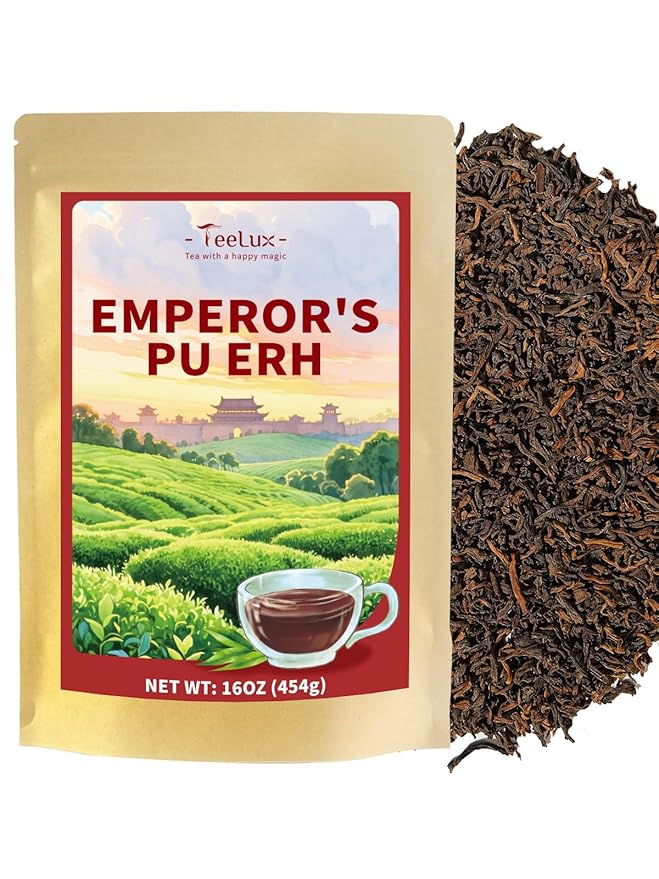 TeeLux Emperor Pu-erh Tea Loose Leaf Fermented Yunnan Dark Tea Smooth &amp Mellow Flavor 16oz