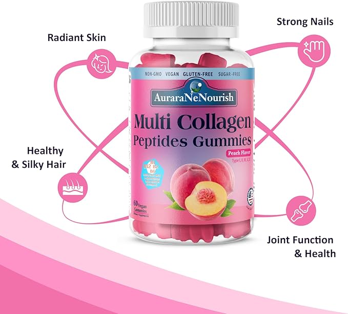 2 Pack Multi Collagen Peptides Peach Gummies &amp Nicotinamide Riboside Gummies Sugar-Free for Women Men