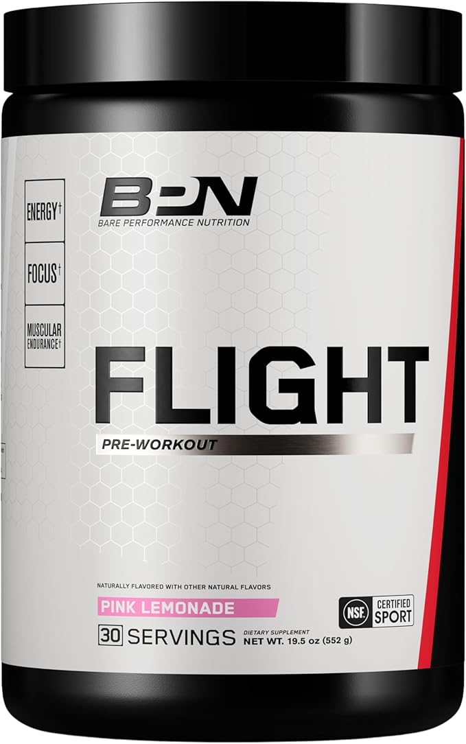 BARE PERFORMANCE NUTRITION BPN Flight Pre Workout Supports Energy and Mental Focus Improved Endurance &amp Muscle Pumps with CarnoSyn® Beta Alanine Pink Lemonade 30 Servings