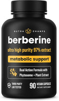 NutraChamps Berberine Supplement | Ultra High Strength 97% Purity | Berberine HCL 1500mg + Berbevis Phytosome Extract for Enhanced Absorption &amp Metabolic Support | Premium 500mg 90 Vegan Capsules
