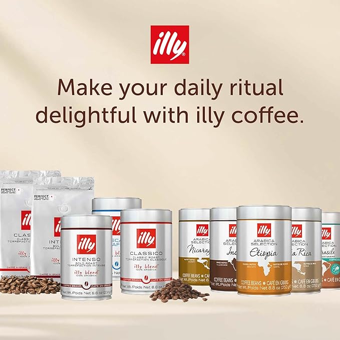 illy Whole Bean Coffee Classico Medium Decaffeinated and Intenso Bold Roasts 100% Arabica Premium Italian Coffee Ideal for Espresso Drip Moka and French Press Brewing 8.8oz 12 Variety Pack