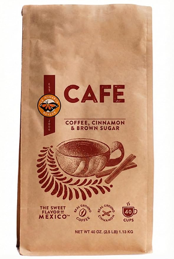 Mexican Cafe Ground Coffee - Cinnamon Brown Sugar Arabica Blend Pre-Sweetened 40oz (40 Cups) Hot/Iced
