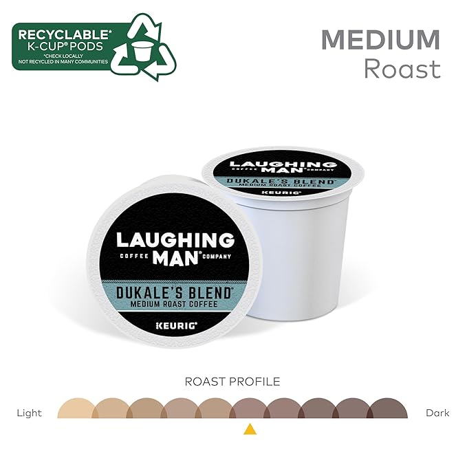 Laughing Man Dukale's Blend Keurig Recyclable K-Cup Coffee Pods Medium Roast Arabica Coffee for Keurig Makers 88 Count (4 Packs of 22)