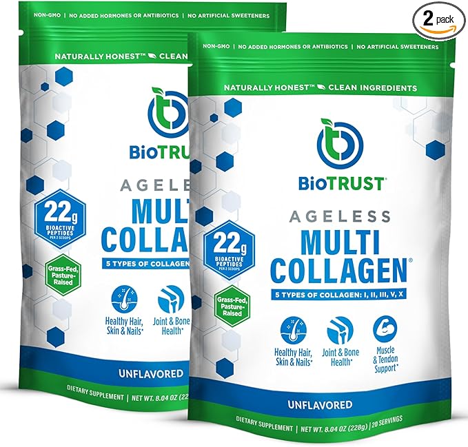 BioTrust Ageless Multi Collagen Peptides Powder – 5 Types (I II III V X) – Unflavored Collagen Powder for Women &amp Men – Hydrolyzed Protein – Grass Fed Beef Fish Chicken Eggshell Membrane 2