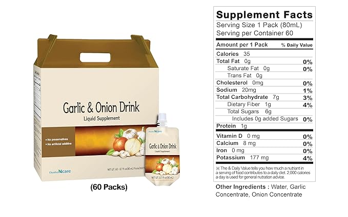 Chunho Food Garlic &amp Onion Juice Contains 100% Garlic &amp Onion. Enhance Immunity. No Preservatives and Artificial Additives. [60 Pack]