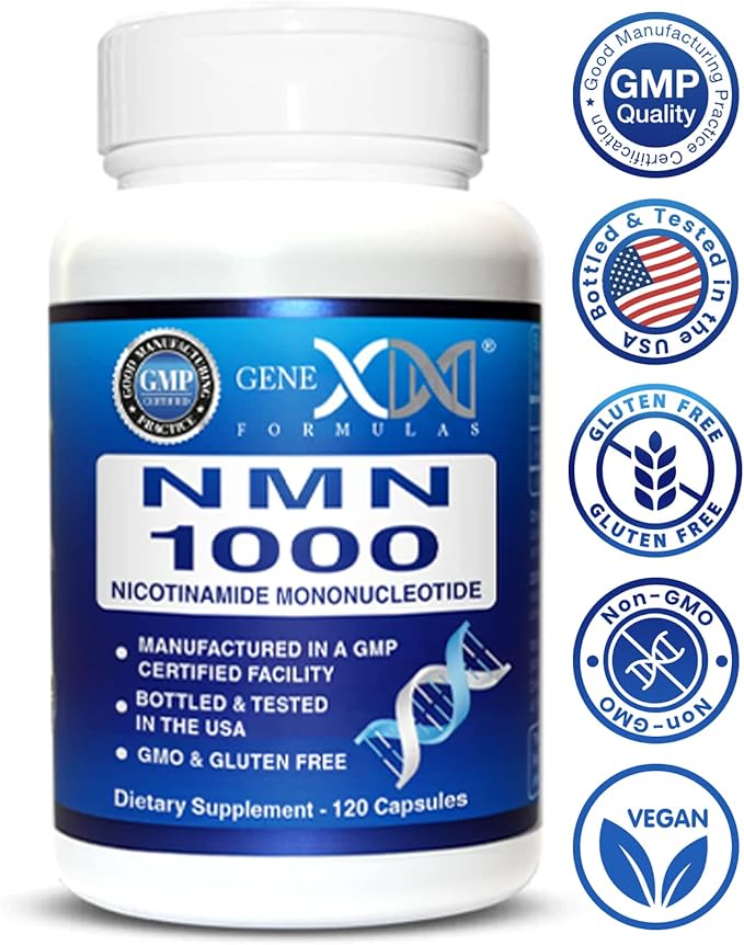 Genex Formulas NMN 1000mg - 99% Pure Shelf Stabilized Supplement Capsules for Increased NAD Levels &amp Healthy Aging GMP Certified 1000mg per Serving 120 Capsules