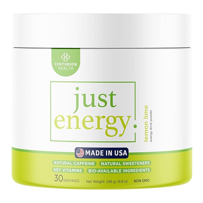 Just Energy Drink Powder Refreshing Lemon Lime Energy Drink Mix with 21 Energy-Boosting Ingredients Includes B Vitamins Choline Zinc Chromium and Inositol 30 Servings