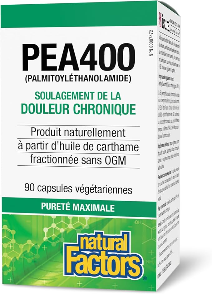 Natural Factors PEA400 - Pure Palmitoylethanolamide for Relief - Supports Nervous System &amp Occasional Discomfort - Non-GMO - 90 Capsules (90 Servings)