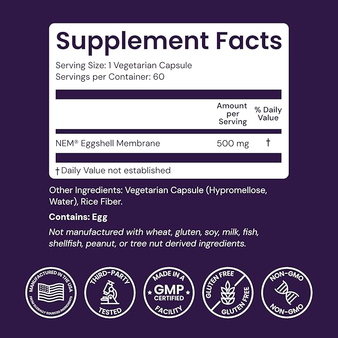 Healthy Origins Eggshell Membrane 500 mg (NEM Non-GMO Gluten Free Joint Support) 60 Veggie Caps