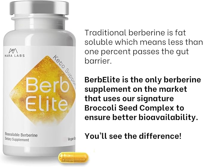 Mara Labs BerbElite | 350mg Berberine HCL &amp Broccoli Seed Complex for Increase Bioavailability | 60 Vegan Capsules