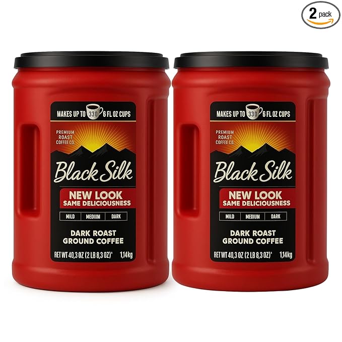 Black Silk Dark Roast Ground Coffee Extra Strong Smooth &amp Bold Flavor 100% Pure 40.3 oz 2 Pack
