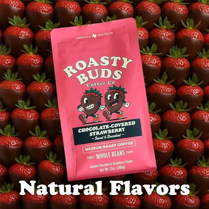 Roasty Buds Chocolate Strawberry Ground Coffee 12oz Bag | Medium Roast | Gluten-Free Non-GMO No Sugar Dairy Soy or Egg | Dessert-Inspired Arabica Coffee