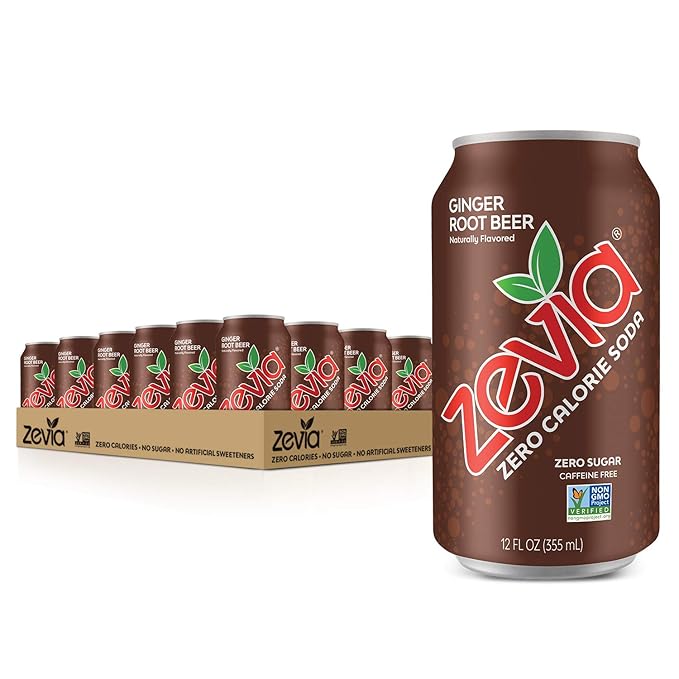 Zevia Zero Calorie Soda Ginger Root Beer and Cream Soda 12 and 16 Ounce Cans