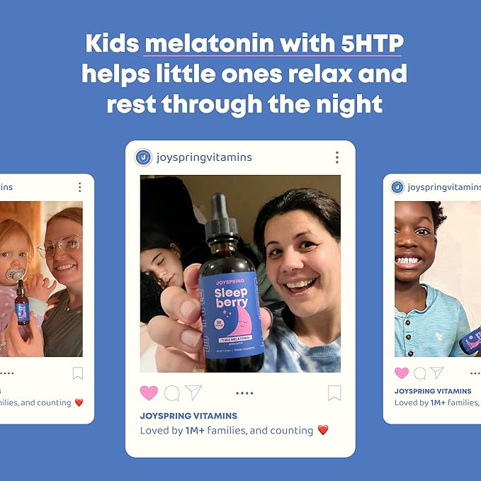 JoySpring Melatonin 1MG for Kids | 5HTP &amp L-Theanine – Sugar-Free Liquid Melatonin for Kids &amp Teens – Child-Friendly Sleep Supplement (1 fl oz)