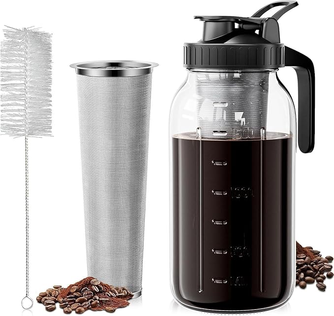 For Cold Brew Coffee Maker 64oz Iced with 304 Stainless Steel Black