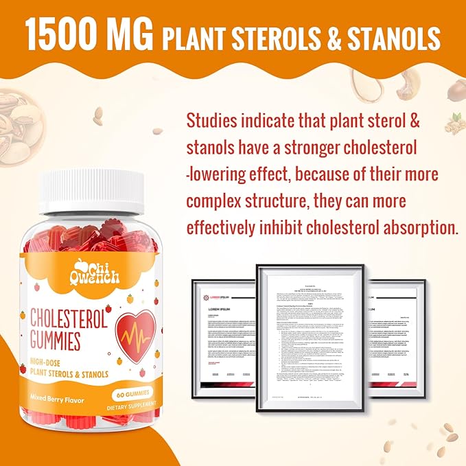 Cholesterol Supplements with 1500 Mg Plant Sterols &amp Stanols Cholesterol Support Gummies Cholesterol Complex Gummies Maintains Normal Levels Mixed Berry Flavor 120 Count