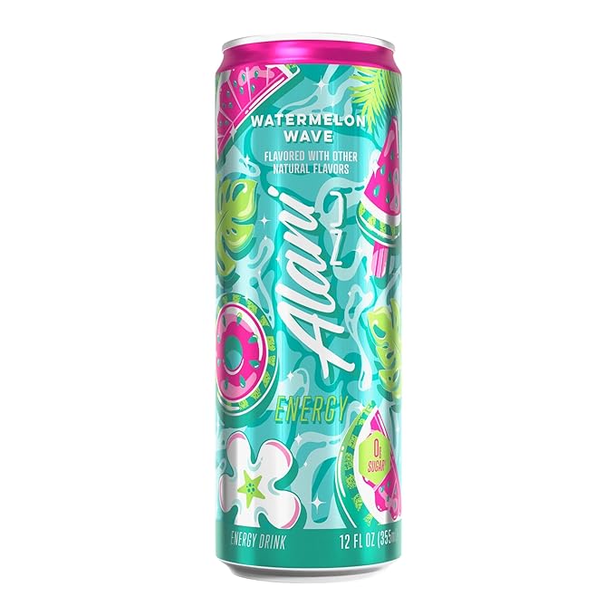 New Alani Energy Drinks Watermelon Wave Zero Suger Low - Calorie 200mg Caffiene Energy Boost Drinks 12 oz (6 Pack)