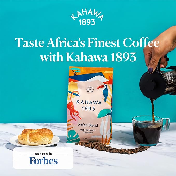 Kahawa 1893 Whole Bean Coffee Combo Pack Safari &amp Serengeti Blend (12 Oz x 2) - As Seen on Shark Tank High Antioxidants Naturally Sweet Organically Grown Ethically &amp Sustainably Sourced