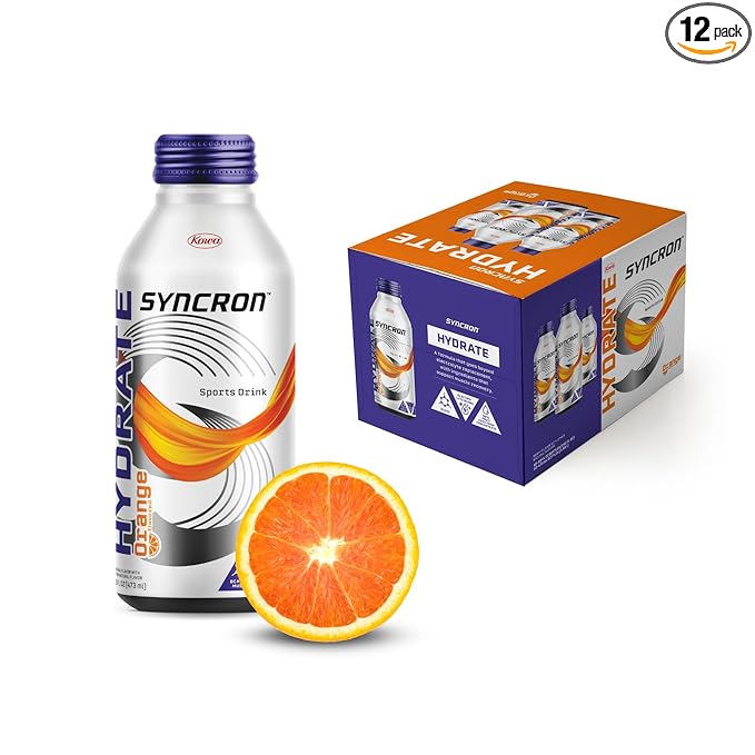 Syncron Hydrate Sports Drink Orange with BCAA Amino Acids Electrolytes and Real Fruit Juice for Daily Hydration or Post Workout Recovery No Sucralose or Artificial Flavors 12 Pack 16 Oz