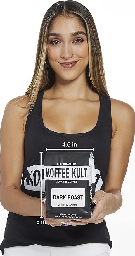 Koffee Kult Dark Roast Coffee Beans - Rich &amp Bold with Chocolate &amp Cinnamon Notes Smooth Finish 100% Arabica Ethically Sourced Resealable 12oz package