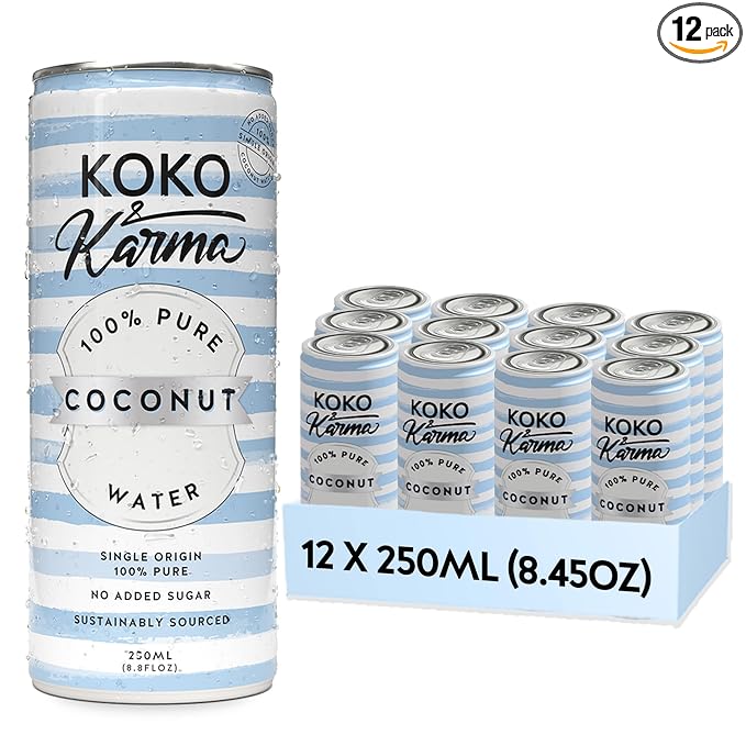 Koko &amp Karma Pure Coconut Water - No added Sugar 12 pack case 8.45oz cans