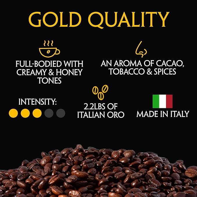 Caffe Mercanti Oro Italian Roast Coffee Whole Beans - 2.2lb Bag - Fresh Roasted Napoli Italiano Caffe - Oro: the Perfect Boost to Feel More Energized - Non-GMO