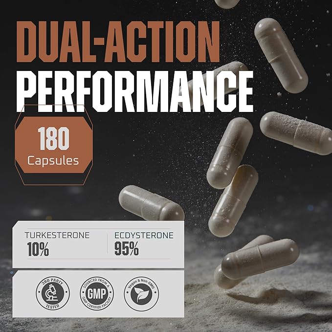 Turkesterone &amp Ecdysterone – Natural Testosterone Support 2-in-1 High Potency Turkesterone Supplement for Men &amp Women with 95% Beta Ecdysterone - Made in USA &amp 3rd Party Tested - 180 Caps