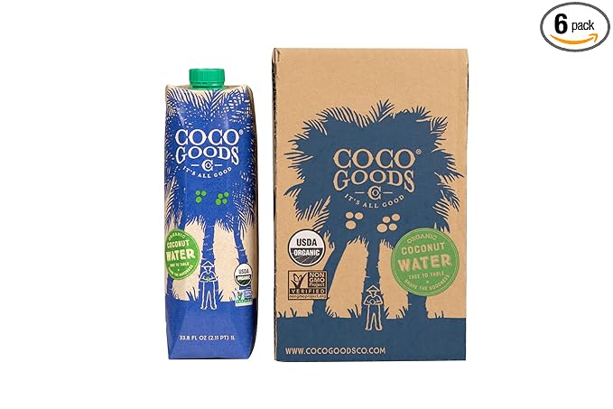 CocoGoodsCo Vietnam Single-Origin 100% Organic Coconut Water Non-GMO Never from Concentrate (33.8 fl. oz/1 liter 6 pack)