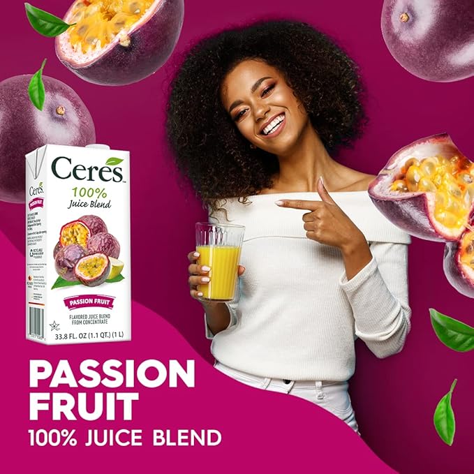 Ceres 100% All Natural Pure Fruit Juice Blend Variety Pack - Mango Medley of Fruits &amp Passion Fruit - Rich in Vitamin C No Added Sugar Gluten Free &amp Kosher Free - 33.8 FL OZ (Pack of 6)