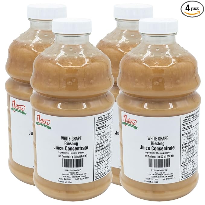 Nature Blessed 100% Riesling White Grape Fruit Juice Concentrate - 4 Quarts (4/32 fl oz bottles) Great for Home Vintners Home Wine Cider Spirits Smoothies or Jelly Production