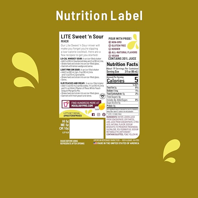 Master of Mixes Sweet N' Sour Lite Drink Mix Ready To Use 1.75 Liter Bottle (59.2 Fl Oz) Pack of 3