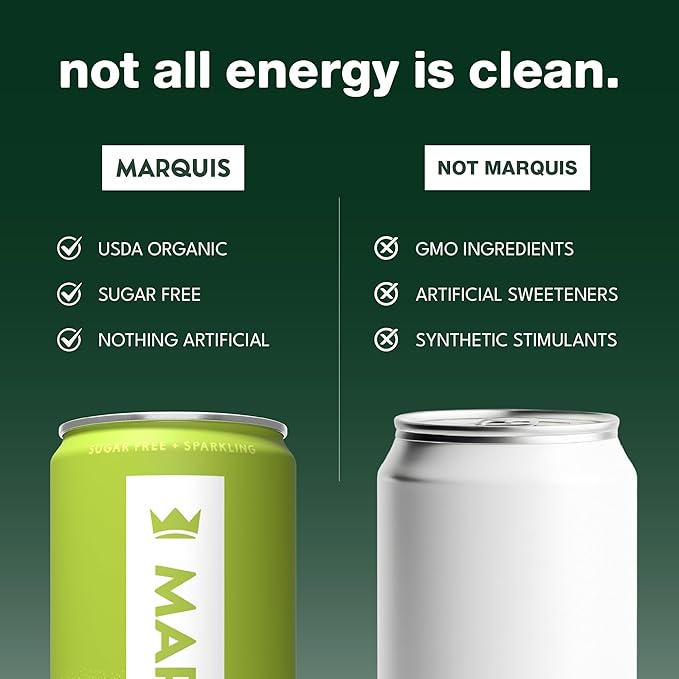 Marquis Natural Energy Drinks Sugar Free Zero Calories - 100mg Organic Plant Based Caffeine Yerba Mate Green Tea &amp Green Coffee - Vitamin C &amp Bs - Citrus Yuzu Healthy Energy Drink - 12oz Cans