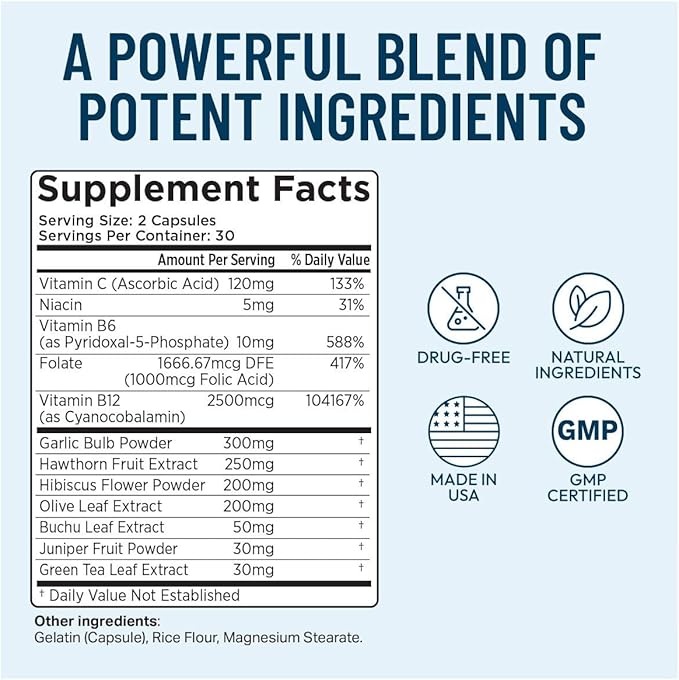 Tinnitus Relief Supplement - Auditory &amp Ear Health Support - Promotes Clear Sound - Aids in Reducing Ringing - Juniper &amp Hawthorn Berry Garlic Hibiscus Vitamin C B-3 6 &amp 12 (60 Capsule