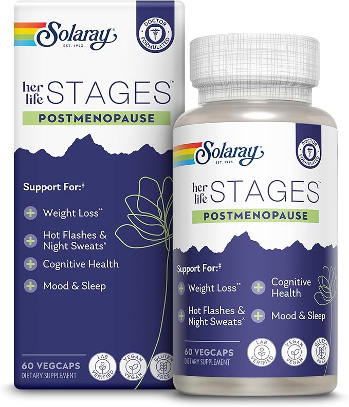 SOLARAY Postmenopause her Life Stages - Post Menopause Supplements for Women with Resveratrol - Vegan and Made Without Hormones - 60-Day Guarantee - Vegan Lab Verified - 30 Servings 60 VegCaps