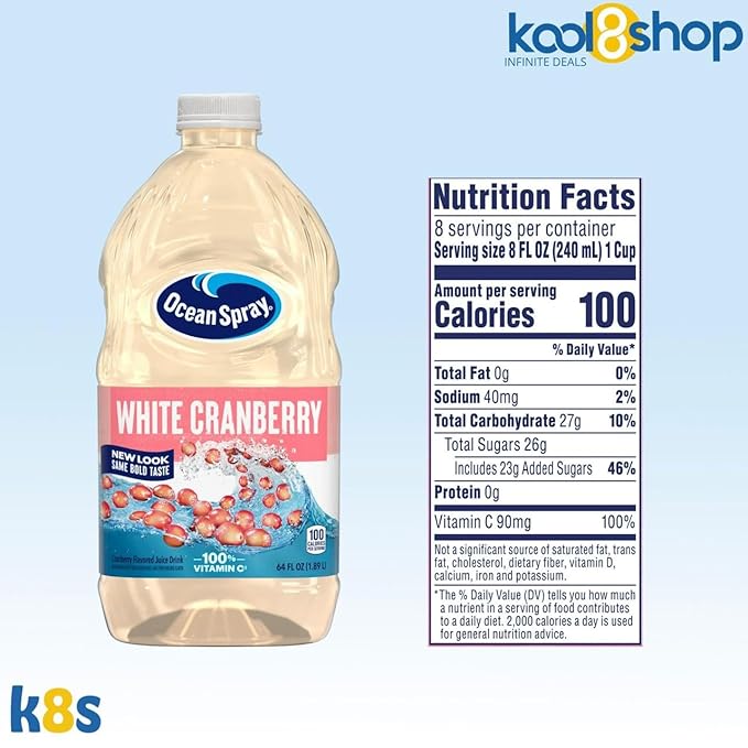 Ocean Spray White Cranberry Juice Drink 64 fl oz Plastic Bottles 4 Pack + 15 Sugarcane Disposable Straws by KOOL8SHOP Infinite Deals