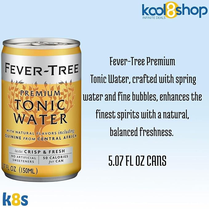 Fever-Tree Tonic Water Premium Mixer 5.07 fl oz Aluminum Can 24 Pack + 20 Plastic Stirrer Sticks by KOOL8SHOP Infinite Deals