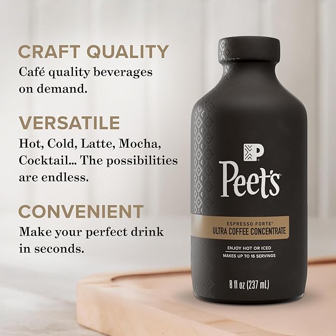 Peet's Coffee Ultra Coffee Concentrate Instant Hot Cold Brew or Iced Coffee 100% Arabica Coffee - Espresso Forte 8 Fluid Ounce Bottle (16 Servings)