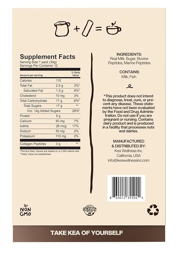 All-Natural Liquid Collagen Coffee Creamer – Premium Bovine &amp Marine Peptides (Types I II III) for Hair Skin Nails Bones &amp Joints – Hydrolyzed Single-Serve 12-Pack – Boost Health &amp