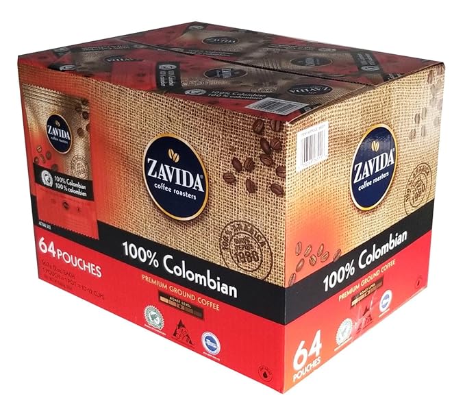 Zavida 64 Piece Coffee Pouches 100% Colombian 8 Pound