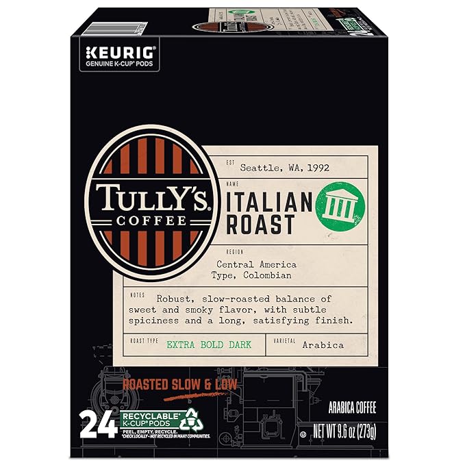 Tully's Coffee Italian Roast Keurig Single-Serve K-Cup Pods Dark Roast Coffee 96 Count