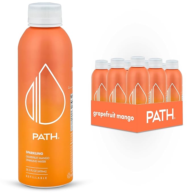 PATH Grapefruit Mango Flavored Sparkling Water - Ultra-Purified pH-Balanced Carbonated Soda in Aluminum Water Bottle - BPA Free Light Reusable Infinitely Recyclable 20.3 fl oz (Pack of 4)