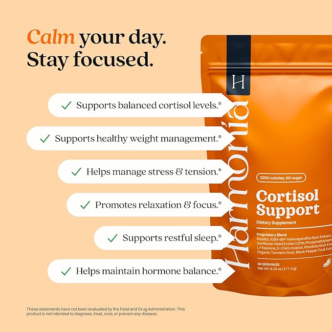 Harmonia Cortisol Cocktail | Cortisol Supplements for Women &amp Men with Ashwagandha Magnesium &amp L-Theanine | Drink Harmonia for Stress Relief Weight Management &amp Sleep Support (1 Pack x 3